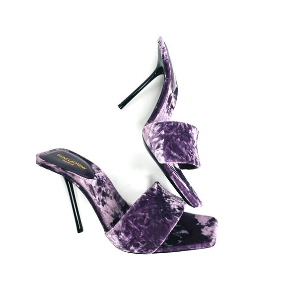 Saint Laurent Baliqua 105 Velvet Mule Sandals Malva Purple High Heel EU 37.5 - Picture 9 of 10